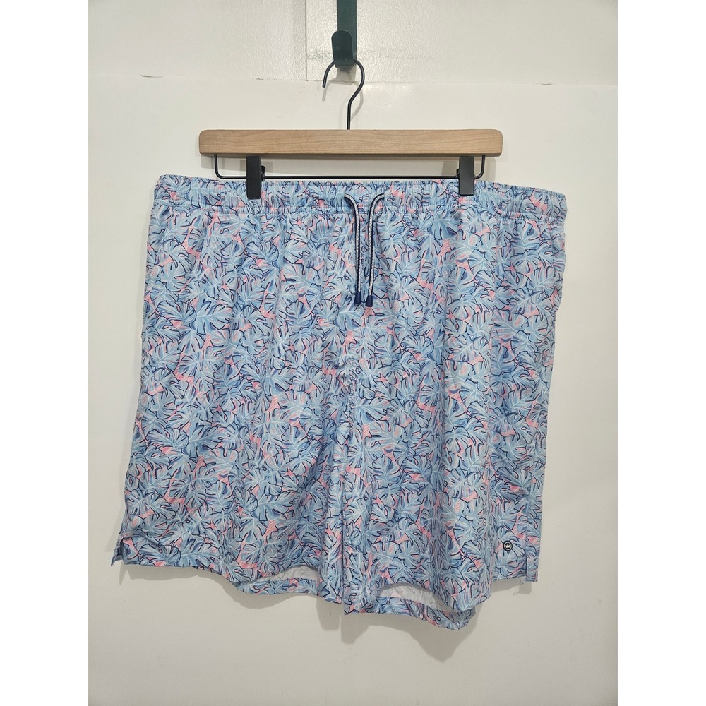 Peter Millar Mens XXL Swim Trunks Blue Pink Monstera Tropical Floral Mesh Liner